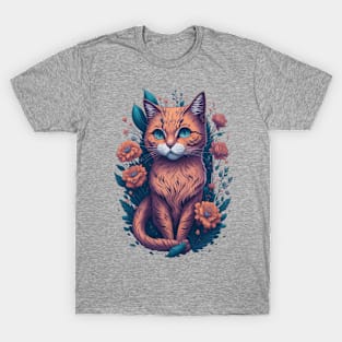 Beautiful cat folwer victor illustration design T-Shirt